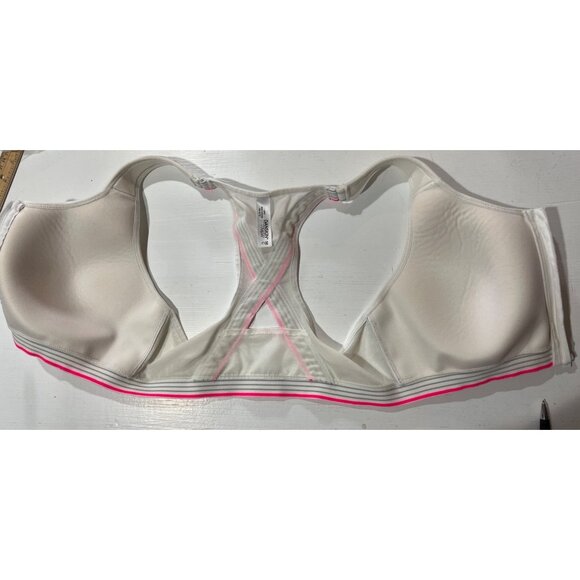Danskin Now High-Impact Sports Bra 38C White Racerback W/ Pink Stripes Front Zip - Picture 6 of 6